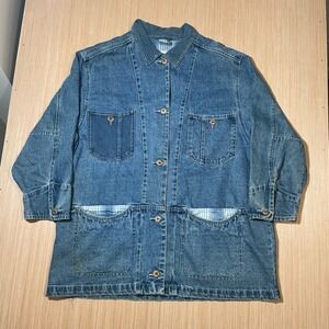 Stefano International Denim Chore Coat Women 18/20W Mixed Media Utility Jacket
